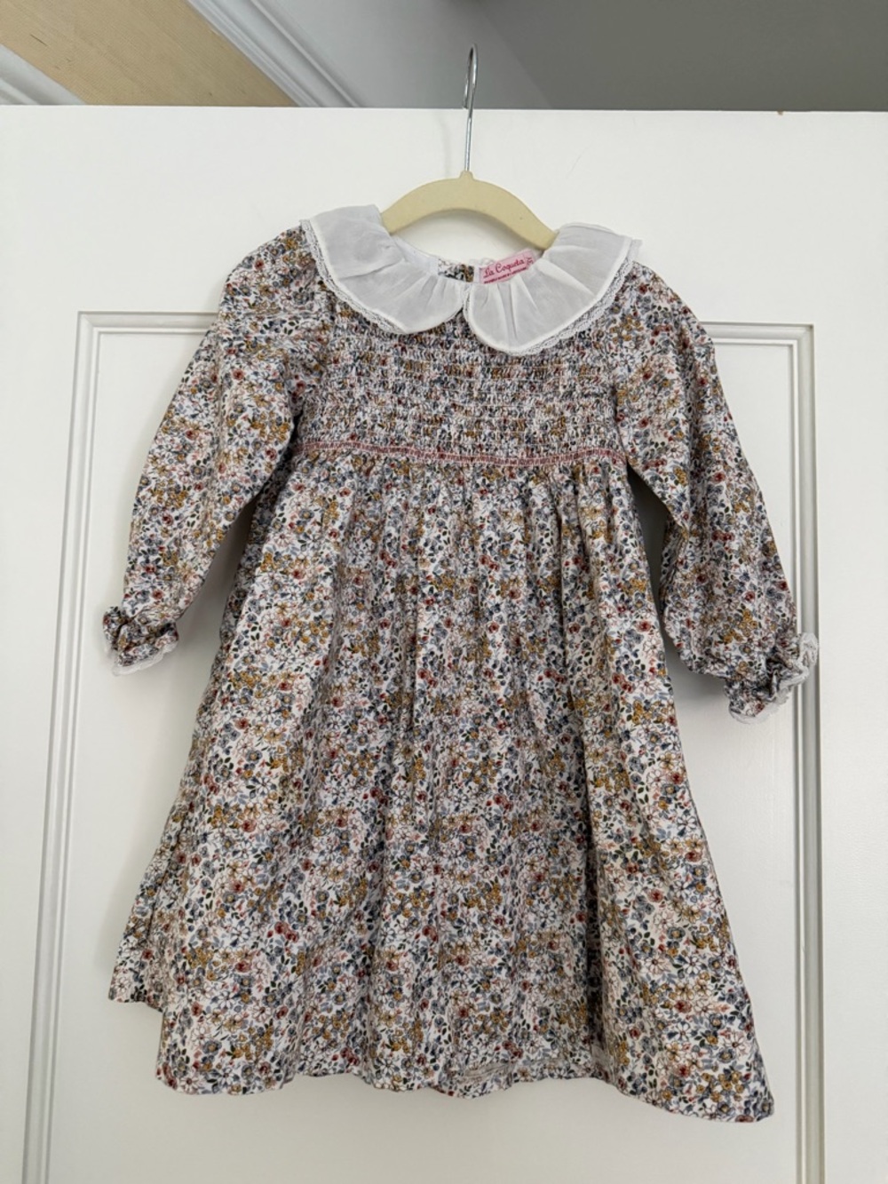 La Coqueta Smocked Floral Dress with White Lace Collar - 3T